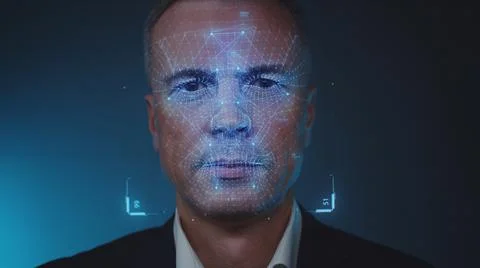 3D Render of male manager using face recognition system Stock Illustration