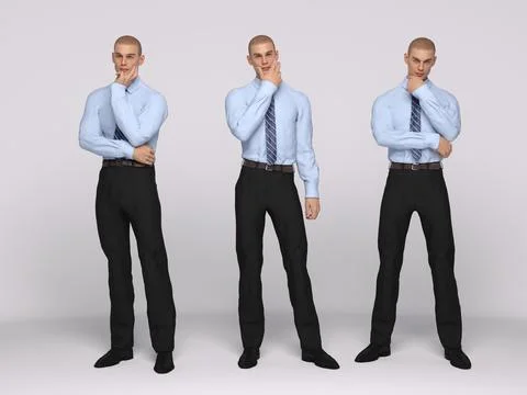 3D Render :  male model is  with 3 different body action Stock Illustration