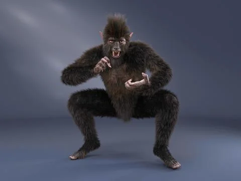 3D Render : Male werewolf  is howling, horror creature  for halloween Stock Illustration