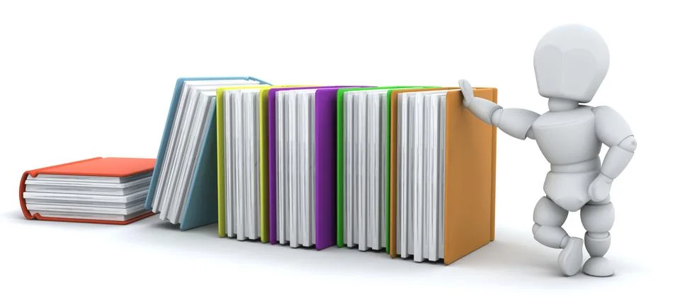 3d render of man and stack of books Stock Illustration