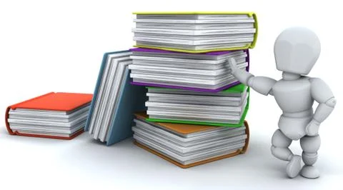3d render of man and stack of books Stock Illustration