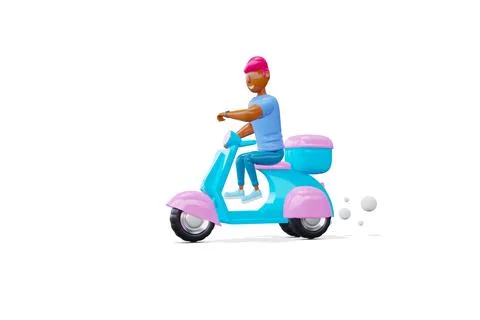 3d render. A man on a blue scooter. cartoon style Stock Illustration