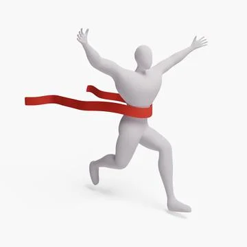 3d render of man crossing the finish line ribbon raising both hands up. Stock Illustration