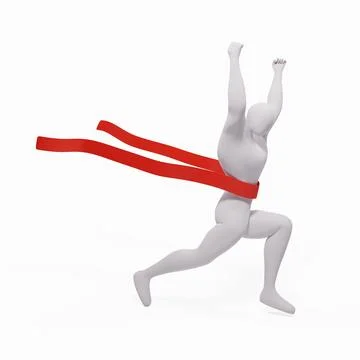 3d render of man crossing the finish line ribbon raising both hands up. Stock Illustration