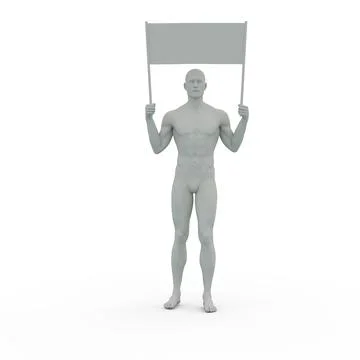 3D Render : A man with an empty banner or signboard in his hand, isolated Illustrazione stock