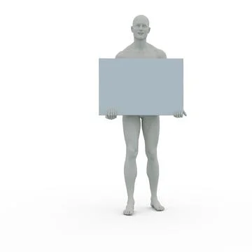 3D Render : A man with an empty banner or signboard in his hand, isolated Illustrazione stock