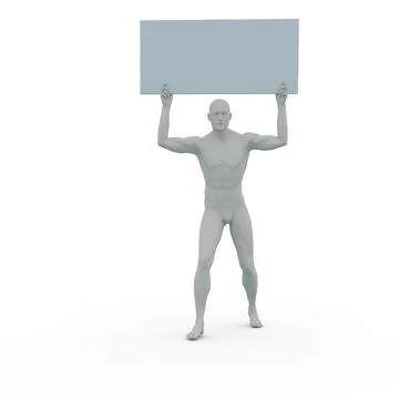 3D Render : A man with an empty banner or signboard in his hand, isolated Illustrazione stock