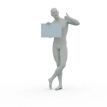 3D Render : A man with an empty banner or signboard in his hand, isolated Stock Illustration