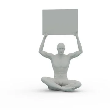 3D Render : A man with an empty banner or signboard in his hand, isolated Stock Illustration