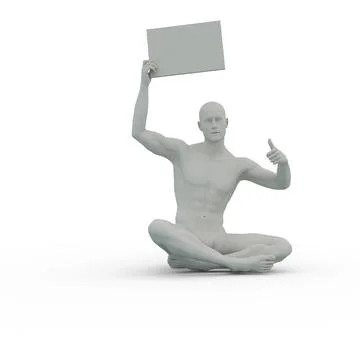 3D Render : A man with an empty banner or signboard in his hand, isolated Stock Illustration