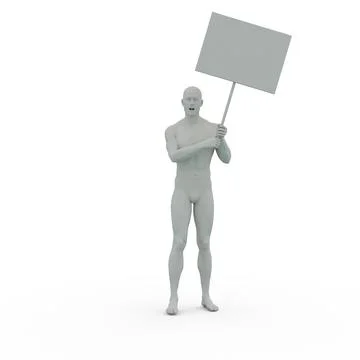 3D Render : A man with an empty banner or signboard in his hand, isolated Stock Illustration