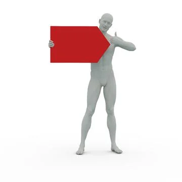 3D Render : A man with an empty banner or signboard in his hand, isolated Illustrazione stock