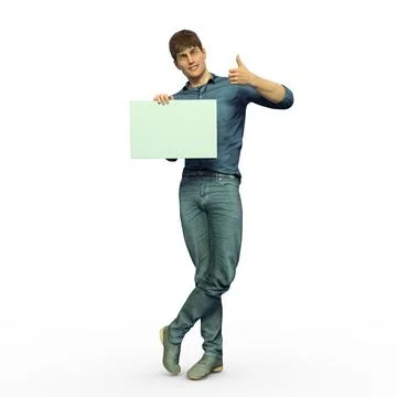 3D Render : A man with an empty banner or signboard in his hand, isolated Stock Illustration