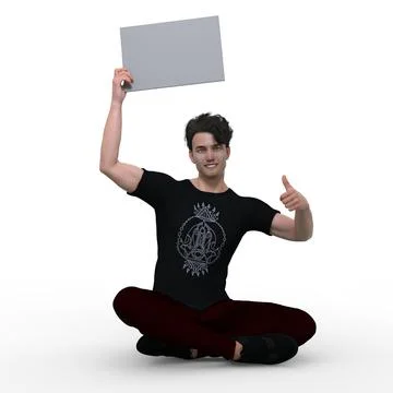 3D Render : A man with an empty banner or signboard in his hand, isolated Stock Illustration