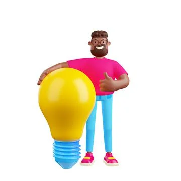 3d render man with huge lamp, creative solution Illustrazione stock