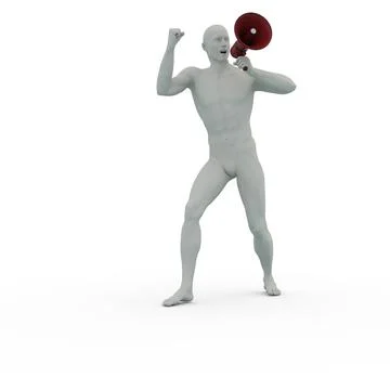 3D Render : A man with a megaphone in his hand is shouting, isolated Stock Illustration