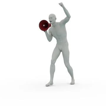 3D Render : A man with a megaphone in his hand is shouting, isolated Illustrazione stock