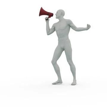 3D Render : A man with a megaphone in his hand is shouting, isolated Stock Illustration