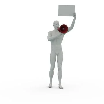 3D Render : A man with a megaphone in his hand is shouting, isolated Illustrazione stock