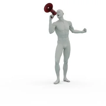 3D Render : A man with a megaphone in his hand is shouting, isolated Stock Illustration