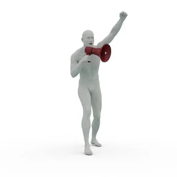 3D Render : A man with a megaphone in his hand is shouting, isolated Illustrazione stock