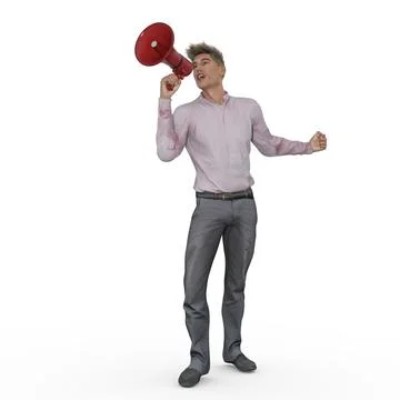 3D Render : A man with a megaphone in his hand is shouting, isolated Stock Illustration