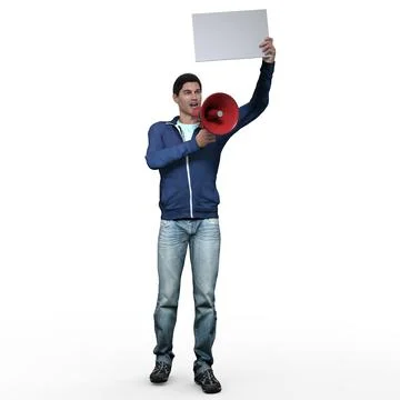 3D Render : A man with a megaphone in his hand is shouting, isolated Stock Illustration
