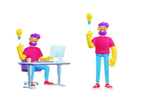 3d render man with new idea, light bulb or lamp Stock Illustration