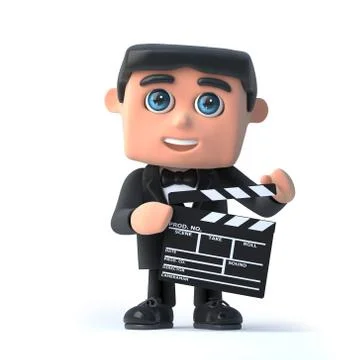 3d render of a man in a tuxedo and bow tie holding a clapperboard Stockillustratie