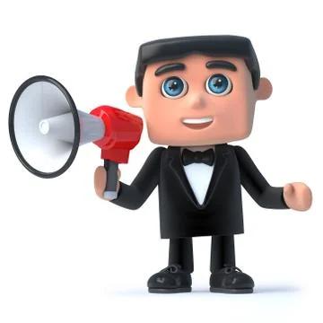 3d render of a man in a tuxedo and bow tie holding a megaphone 스톡 일러스트