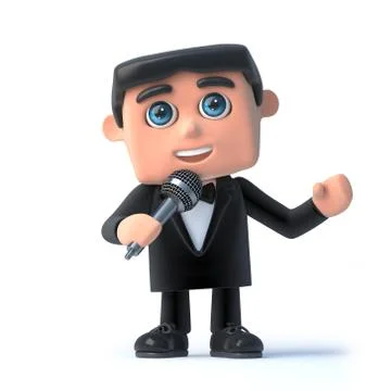 3d render of a man in a tuxedo and bow tie holding a microphone Stockillustratie