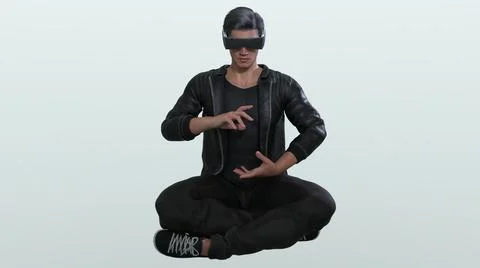 3D Render: a man wearing Virtual Reality Headset for cyberspace technology Stock Illustration