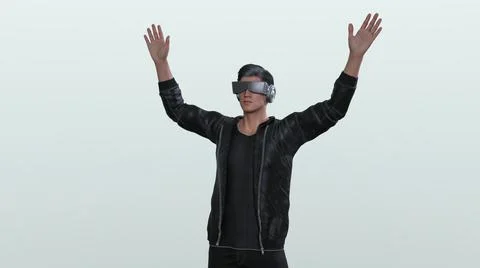 3D Render: a man wearing Virtual Reality Headset for cyberspace technology イラスト素材