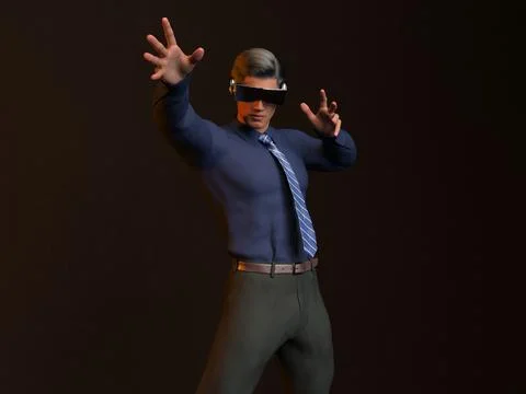 3D Render: a man wearing Virtual Reality Headset for cyberspace technology イラスト素材