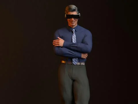 3D Render: a man wearing Virtual Reality Headset for cyberspace technology 스톡 일러스트