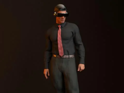 3D Render: a man wearing Virtual Reality Headset for cyberspace technology Illustrazione stock