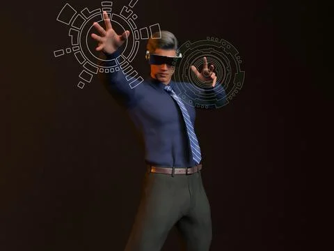 3D Render: a man wearing Virtual Reality Headset for cyberspace technology Illustrazione stock
