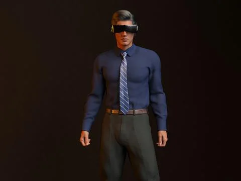 3D Render: a man wearing Virtual Reality Headset for cyberspace technology 스톡 일러스트