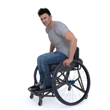 3D Render : a man who uses a wheelchair, wheelchair user, isolated Stock Illustration