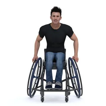 3D Render : a man who uses a wheelchair, wheelchair user, isolated Stock Illustration