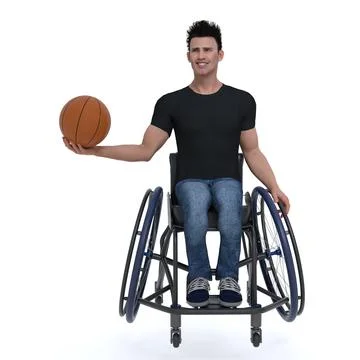 3D Render : a man who uses a wheelchair, wheelchair user, isolated Illustrazione stock