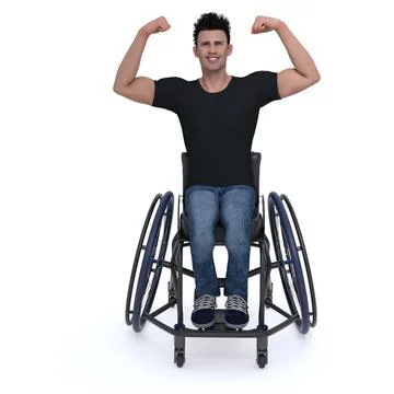 3D Render : a man who uses a wheelchair, wheelchair user, isolated Illustrazione stock