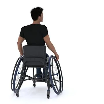 3D Render : a man who uses a wheelchair, wheelchair user, isolated Illustrazione stock