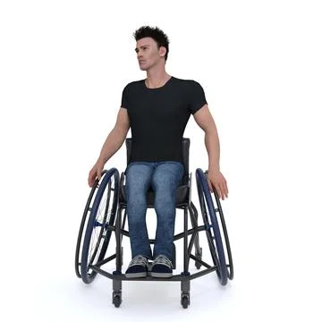 3D Render : a man who uses a wheelchair, wheelchair user, isolated Stock Illustration