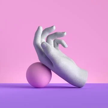 3d render, mannequin hand and ball, relaxed gesture Stock-Illustration