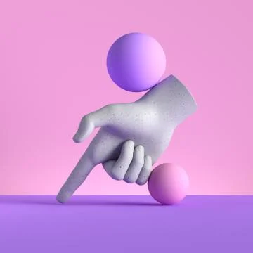 3d render, mannequin hand and ball, pointing finger, direction gesture Illustrazione stock