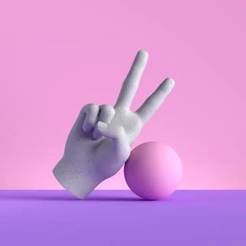 3d render, mannequin hand and ball, victory gesture Stock-Illustration