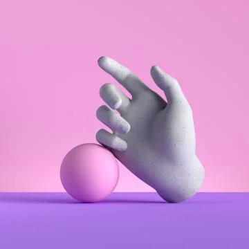 3d render, mannequin hand and ball, relaxed gesture Stock-Illustration