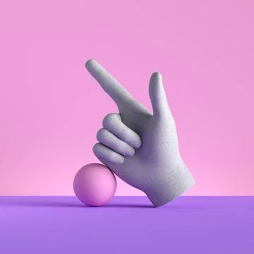 3d render, mannequin hand and ball, finger pointing up, direction gesture Stock-Illustration