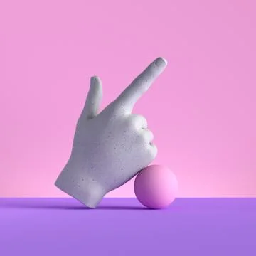 3d render, mannequin hand and ball, finger pointing up, direction gesture Stock Illustration